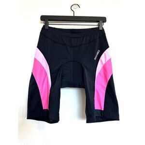 Nooyme Women's Bike Short Cycling Short Size Large 6 inch Padded Black and Pink